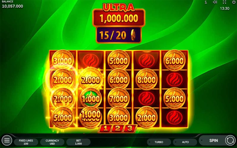 Machine à sous Burning Coins 100 - Boost vert