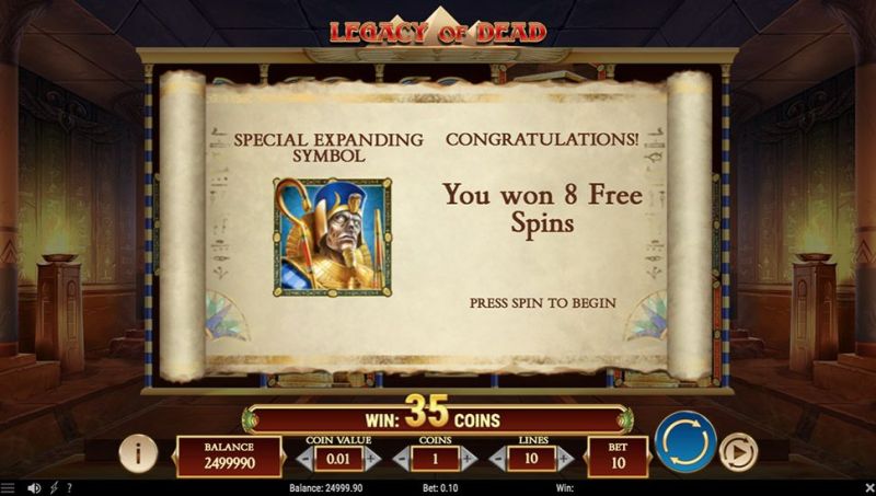 Legacy of Dead slot free spin bonus