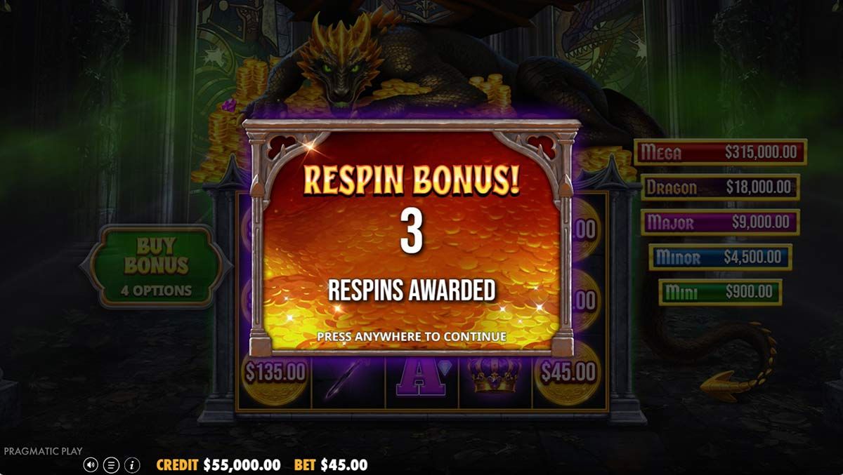 Sleeping Dragon Ultra Dark slot - Respin Bonus Round