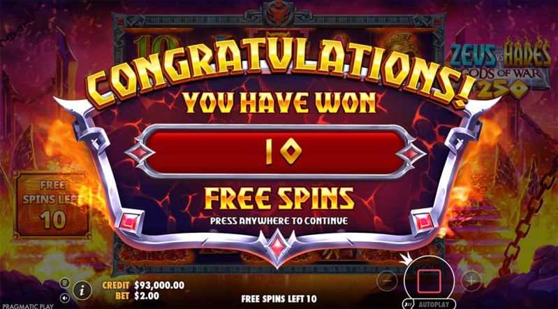 Zeus vs Hades Gods of War 250 - tours gratuits